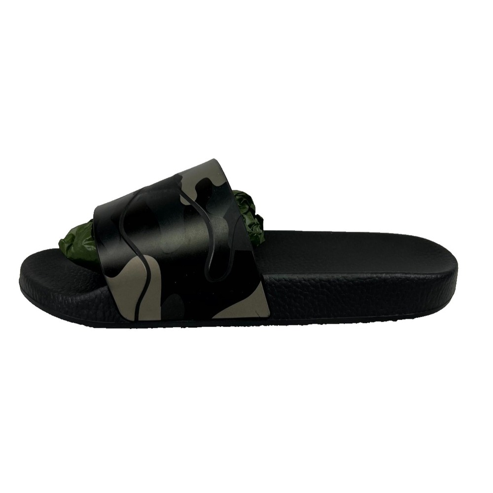 Valentino Black and Olive Green Camouflage Slide Sandals